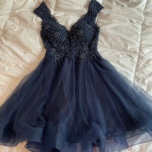 navy hoco dress w/ rhinestones